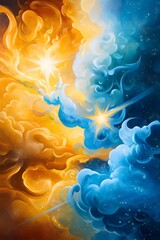 Wall Mural - Abstract Celestial Art - Golden and Blue Swirls.