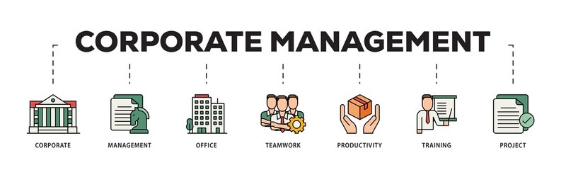 Corporate management icon infographic illustration concept with icon of corporate, management, office, teamwork, productivity, training and project icon png and easy to edit 