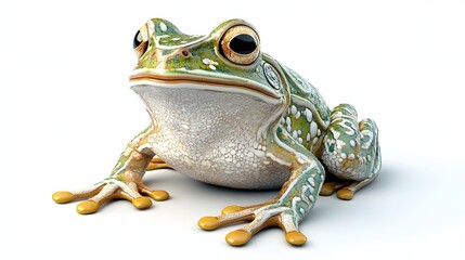 Wall Mural - 137. **A realistic 3D render of a ceramic tile art depicting a charming frog with intricate patterns and textures, isolated on a white background