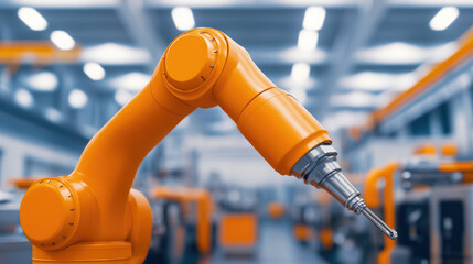 Automated Manufacturing Arm in Production Facility, showcasing advanced robotic technology designed for precise industrial tasks within an efficient factory environment