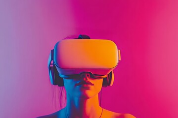 Canvas Print - Minimalist VR Headset Silhouetted Against a Vibrant Pink Background Representing the Intersection of Simple Design and Advanced Virtual Reality Technology