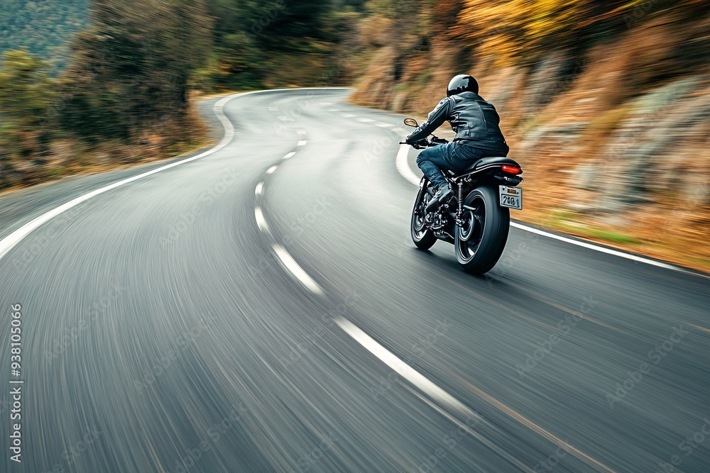 Motorcycle Rider on Winding Road with Motion Blur Stock Photo | Adobe Stock