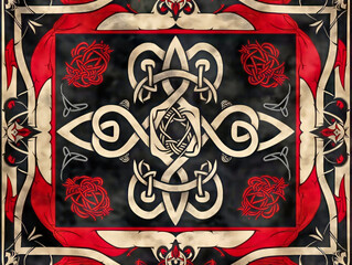 Sticker - A black and red rug with a Celtic design