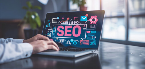 Wall Mural - seo marketing with business strategies, artificial intelligence technology