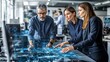 © anantachat - A collaborative design session where architects and engineers are reviewing and modifying a 3D holographic blueprint of a large-scale development project highlighting the dynamic exchange of ideas