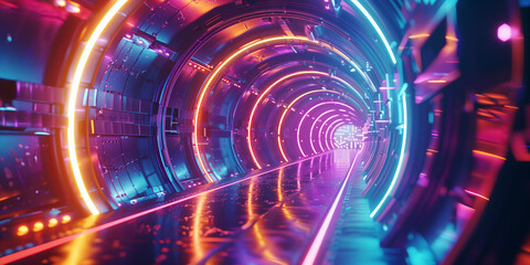 Wall Mural - Colorful Abstract Futuristic Sci-Fi Tunnel