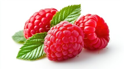 Wall Mural - Pure White Background With Fresh Raspberries