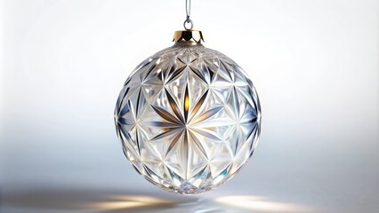 a solitary, intricately cut crystal glass ornament, with delicate facets and refracted light, sits i