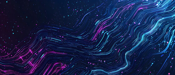 
A flat vector illustration of a coding concept, deep blue theme, technology background, code snippets flowing across, binary codes integrated into the design, subtle glow effects, dark blue tones