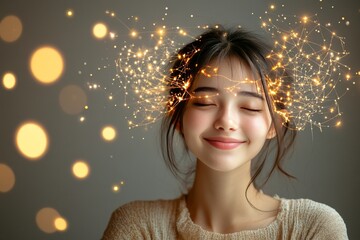 Poster - Serene Woman Meditating with a Glowing Halo Representing Inner Peace Cognitive Clarity and the Serenity of Thought in a Calm Minimalist Environment