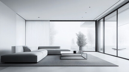 Wall Mural - contemporary minimalist living space with neutral tones and natural light