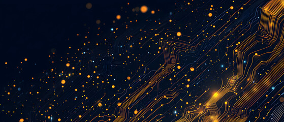 A flat vector illustration of a technology background, coding theme, deep gold color palette, abstract data streams, glowing circuit patterns, lines of code interlaced, futuristic and clean vector 