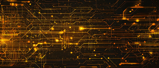A flat vector illustration of a technology background, coding theme, deep gold color palette, abstract data streams, glowing circuit patterns, lines of code interlaced, futuristic and clean vector 