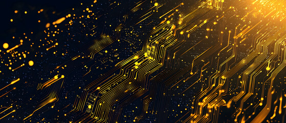 A flat vector illustration of a technology background, coding theme, deep gold color palette, abstract data streams, glowing circuit patterns, lines of code interlaced, futuristic and clean vector 