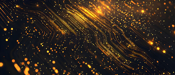 A flat vector illustration of a technology background, coding theme, deep gold color palette, abstract data streams, glowing circuit patterns, lines of code interlaced, futuristic and clean vector 