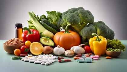 Assorted Vegetables and Medications A Balanced Approach to Wellness