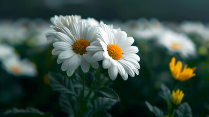 Canvas Print - Bunch White And Yellow Flowers Field