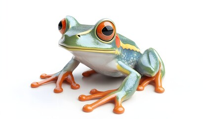 19. **A lifelike 3D render of a ceramic tile art featuring a charming frog with detailed textures and patterns, isolated on a white background