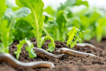 lush vegetable garden with earthworms to improve the soil