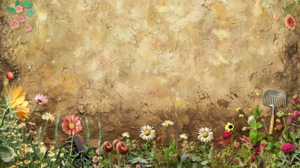 Poster - Garden Scene with Rustic Background