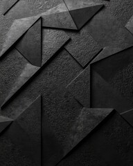 Wall Mural - Abstract black geometric patterns with layered textures in a modern design composition