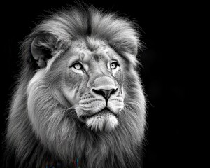 Wall Mural - Isolated lion head portrait with majestic mane, wild and regal