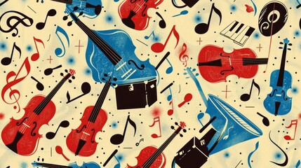 Wall Mural - Musical Instruments Pattern: A Vintage Jazz Vibe