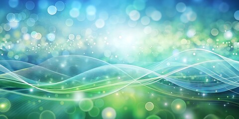 Wall Mural - emerald dreamscape: serene green and blue abstract background with flowing lines, bokeh, and a magic