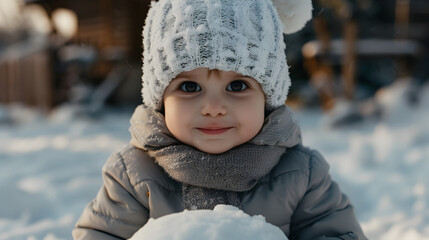 Sticker - Child Building Snowman The Winter 
