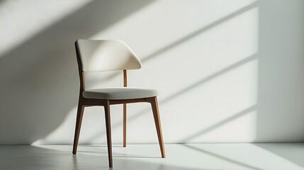 A contemporary dining chair with a padded seat and backrest, shown on a white background, emphasizing its simple elegance. 