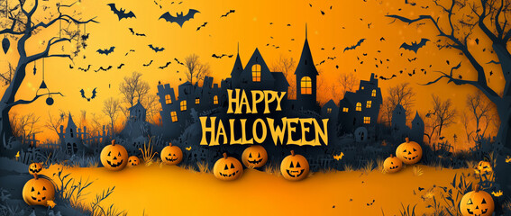 An Exciting and Spooky Halloween Night Filled with Glowing Pumpkins and a Haunted House