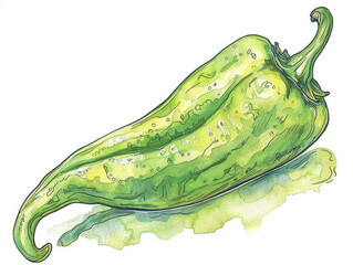 Watercolor Illustration of a Green Bell Pepper