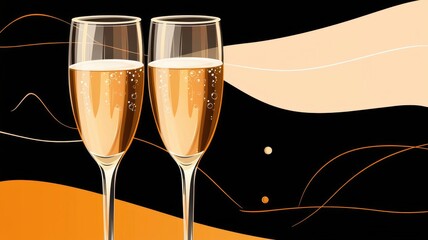 elegant celebration with two glasses of sparkling rose wine against a stylish abstract background, p