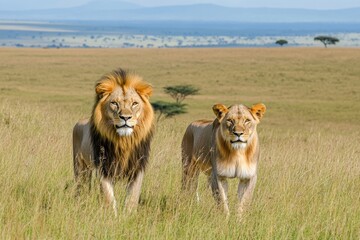 A lion and lioness spotted in safari