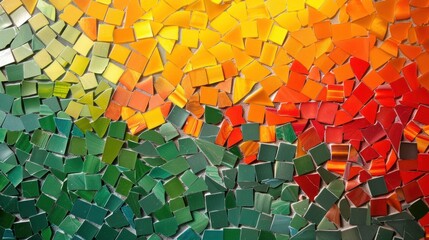 Sticker - Abstract mosaic background with green, yellow, orange and red tiles.