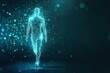 © Anna - Glowing digital human form with particles on blue.