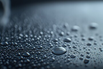 Wall Mural - Close-up of water droplets on smooth surface reflecting light