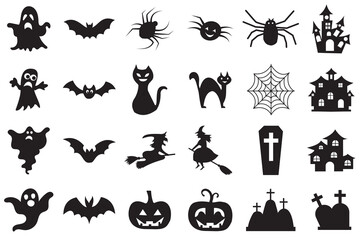 halloween icons, vector set. set of halloween icon silhouettes. spooky decorations, halloween celebr