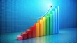 © Achiraya - Colorful 3D bar graph ascending rapidly, symbolizing rapid growth, progress, and success, set against a bright blue background with subtle grid texture.
