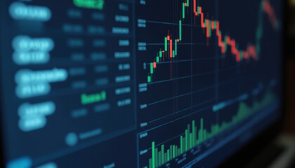 Canvas Print - close-up of stock market data with green and red trends: a close-up of stock market data showing gre