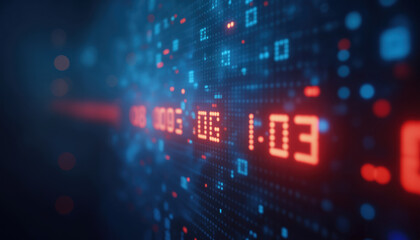 Wall Mural - digital display with red data streams: a high-tech digital display featuring red data streams, symbo
