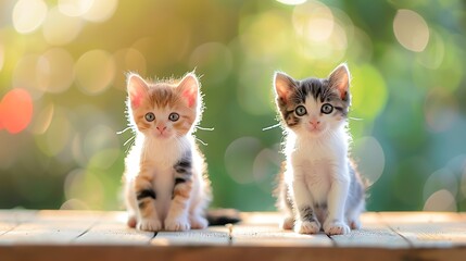 Wall Mural - photo of action figure 2 kittens with blurred background bokeh background blur background