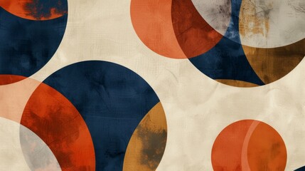 Wall Mural - A mix of circular and amorphous shapes in beige, navy blue, and rust orange