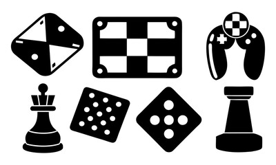 Download Various Gaming  Icons Vector Silhouette | Game Controller, Joystick, Console, Dice, Chess Piece, Puzzle, Card Deck SVG File For Design.