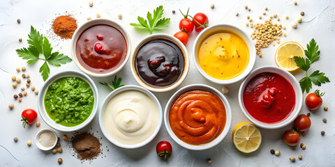 sauces on white background