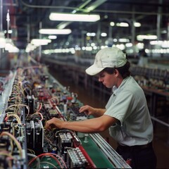 Factory Worker Assembling Electronic Components