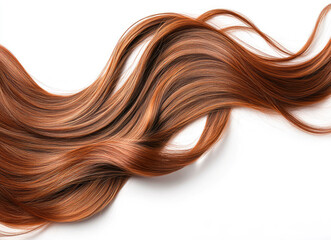 Natural shiny brown hair flowing on white background