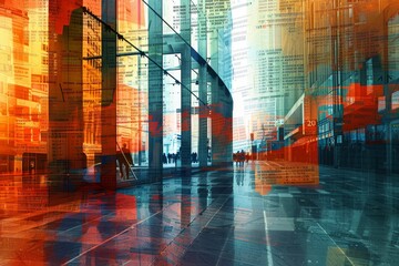 Leinwandbilder - city street with lot of traffic at night, digital collage of news headlines impacting stock prices