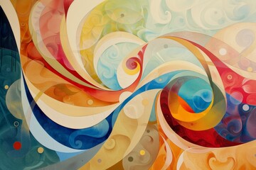 Aufkleber - painting of colorful swirl with black background, dynamic depiction of communion with swirling colors and shapes symbolizing unity