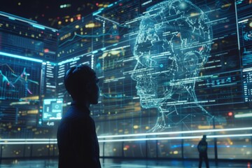 Leinwandbilder - city street with lot of buildings and lights, futuristic interpretation of financial datbeing analyzed by AI algorithms